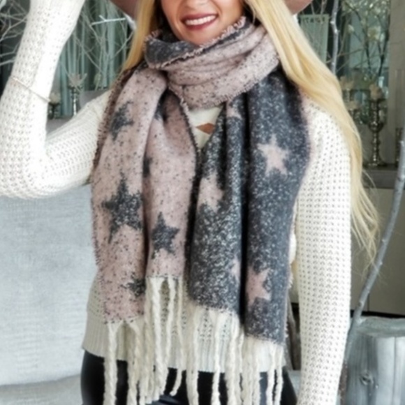 STARR Oblong Printed Soft Scarf- Pink / Gray - Picture 2 of 3